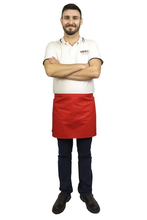 Červená servírovací zástěra o délce 40 cm