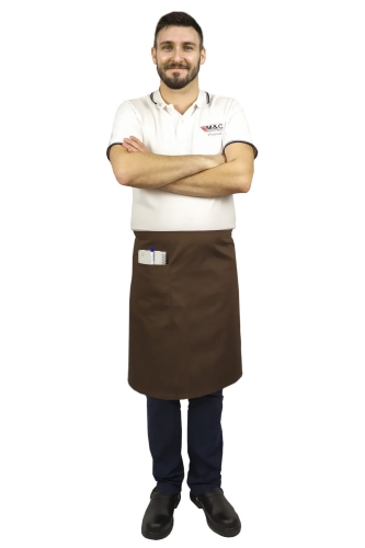 Hnědá číšnická zástěra o délce 60 cm