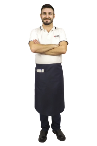 Modrá číšnická zástěra o délce 75 cm