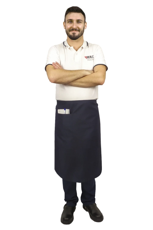 Modrá číšnická zástěra o délce 75 cm