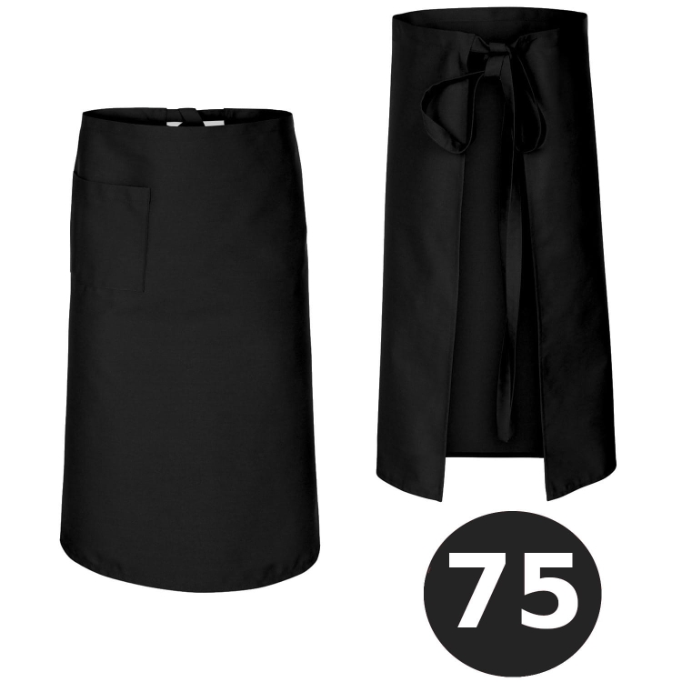 Černá barová zástěra, délka 75 cm