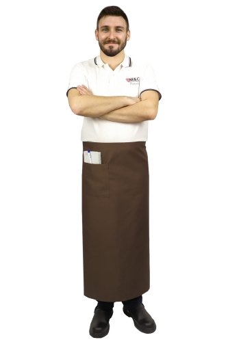 Hnědá číšnická zástěra o délce 90 cm