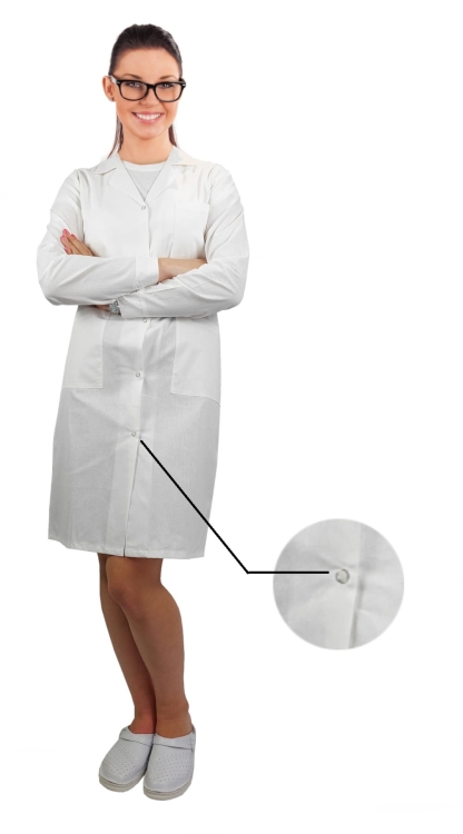 Dámský laboratorní set s lékařským pláštěm na patentky.