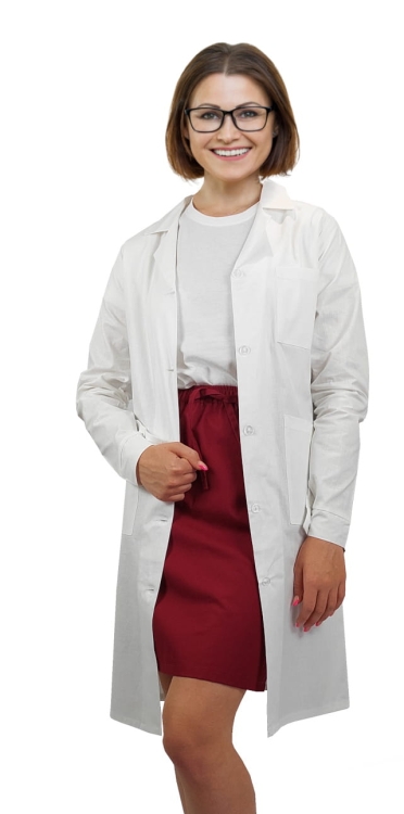 Dámský laboratorní plášť na knoflíky.