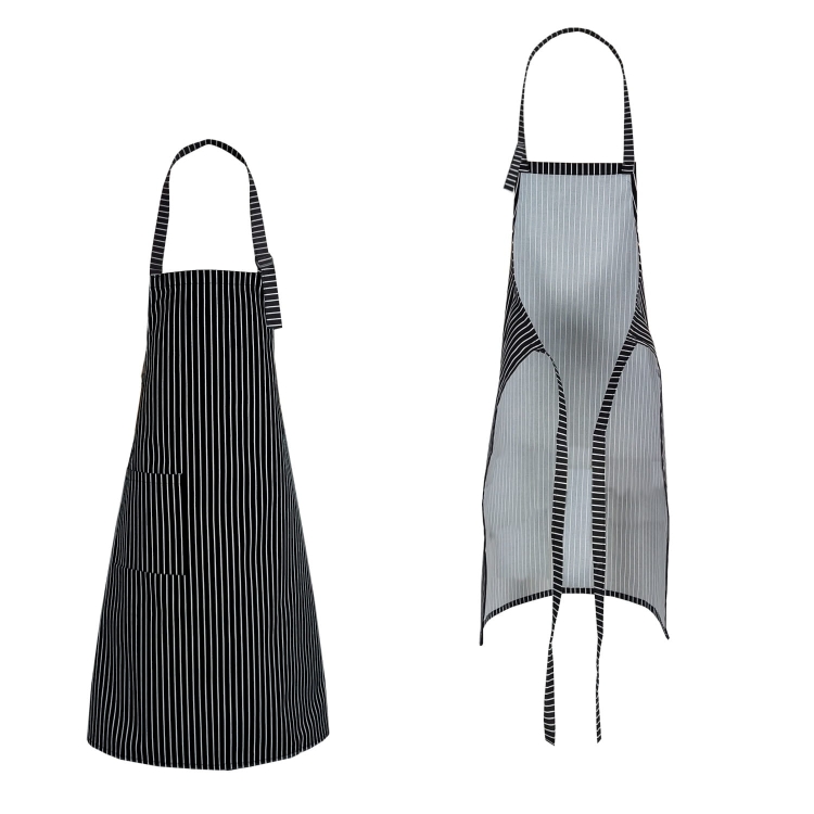 Černá kuchařská zástěra s bílými pruhy 90 cm