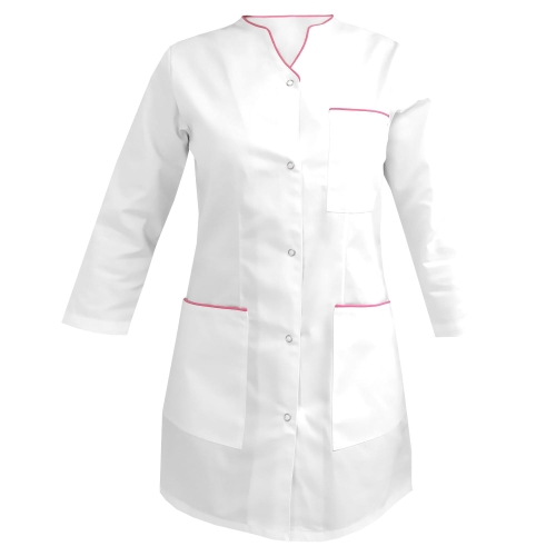 Dámský lékařský komplet s 3/4 rukávy a růžovým lemováním.