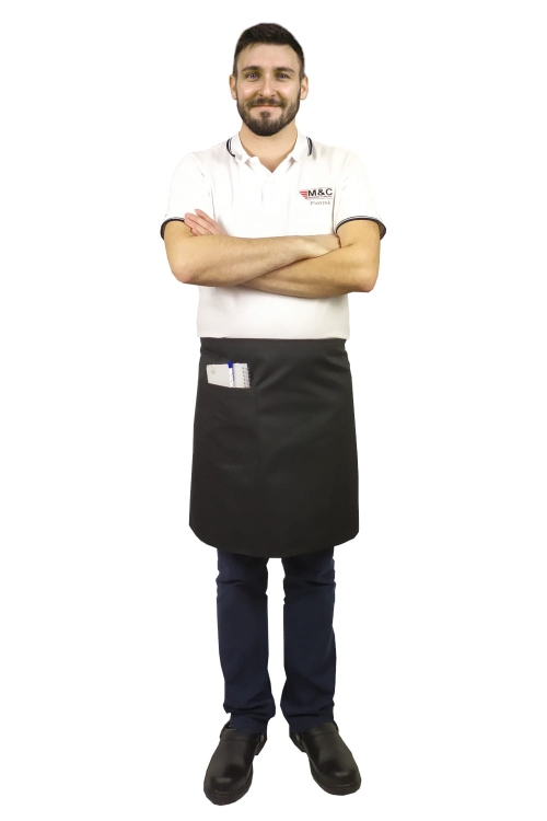 Černá barmanská zástěra, délka 50 cm