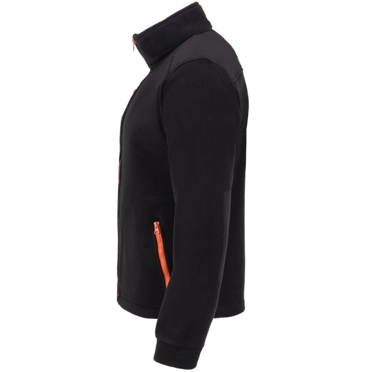 Fleece mikina s oranžovými detaily v černé barvě.