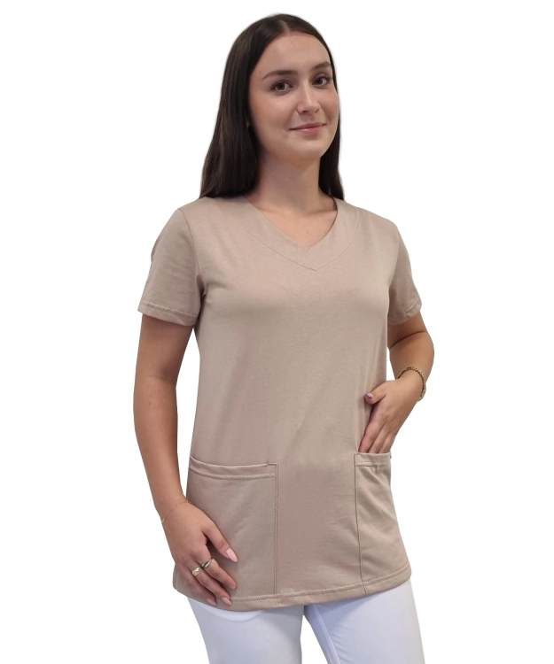 Elastyczna bawełna 100% w beżowej bluzie medycznej