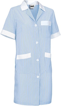 Fartuch roboczy damski krótki rękaw w kolorze niebiesko białym