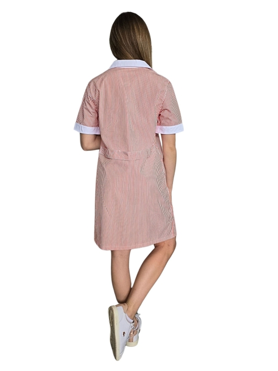 Damski fartuch roboczy krótki rękaw w kolorze pomarańczowo białym