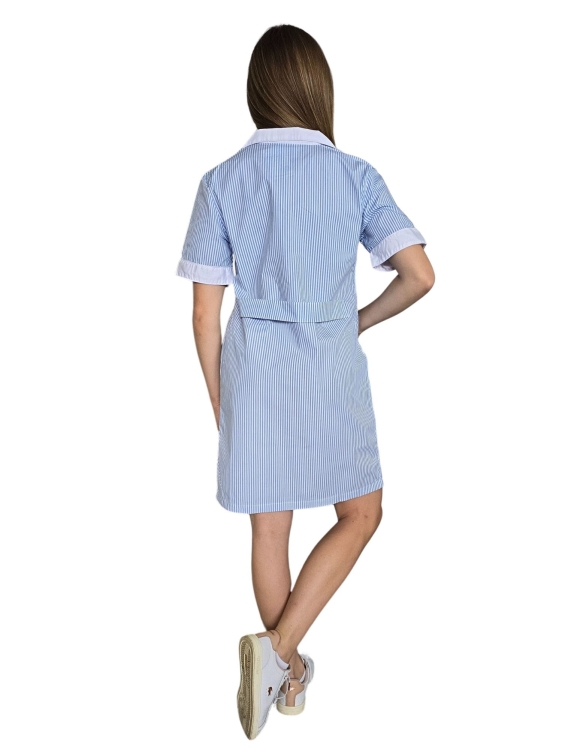 Niebiesko biały fartuch roboczy damski krótki rękaw