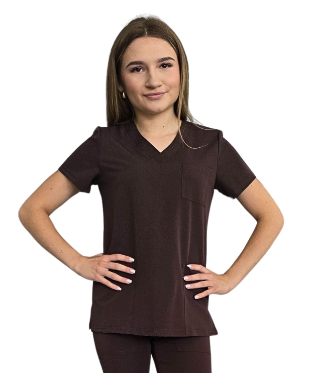 Bluza medyczna damska w kolorze czekoladowym