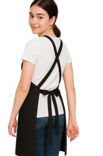 Czarny fartuch gastronomiczny na ramiączkach 90 cm