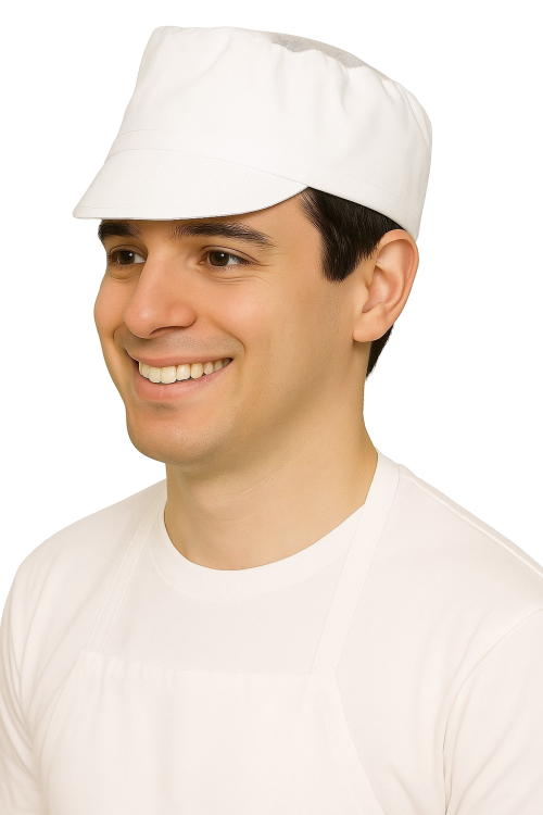 Gastronomická čepice s kšiltem a tylem