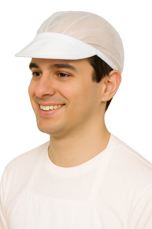 Bílá tylová čepice s kšiltem