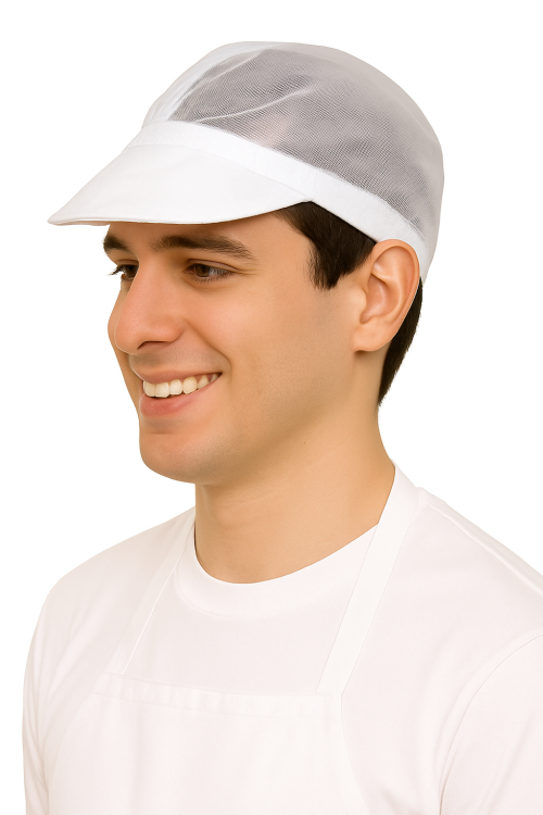 Bílá tylová čepice s kšiltem