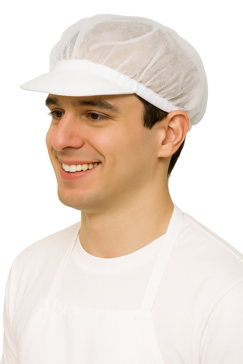 Bílá čepice s tvrdým kšiltem z tylu