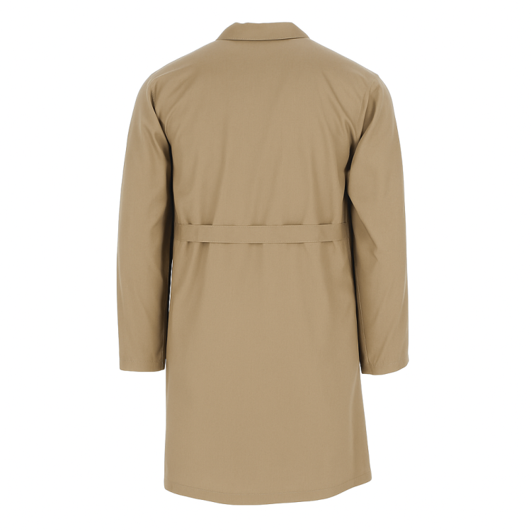 Beżowy fartuch laboratoryjny damski z guzikami