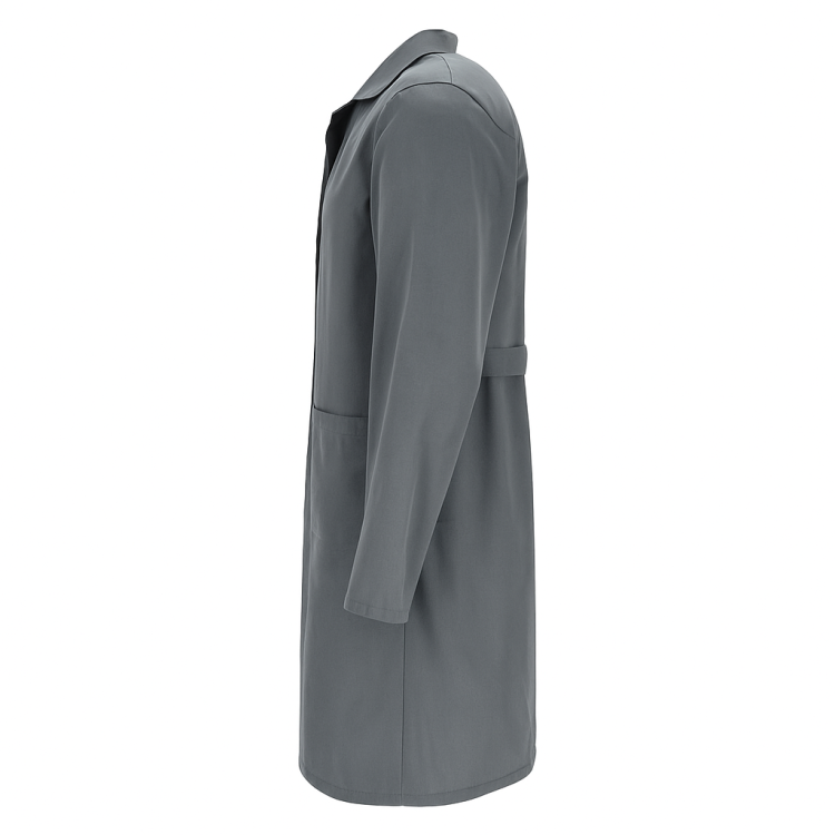 Szary fartuch laboratoryjny damski z guzikami