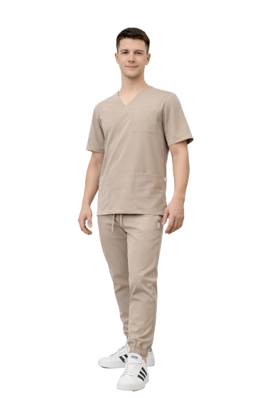 Kompletní pánský lékařský oblek Stretch - béžový scrubs
