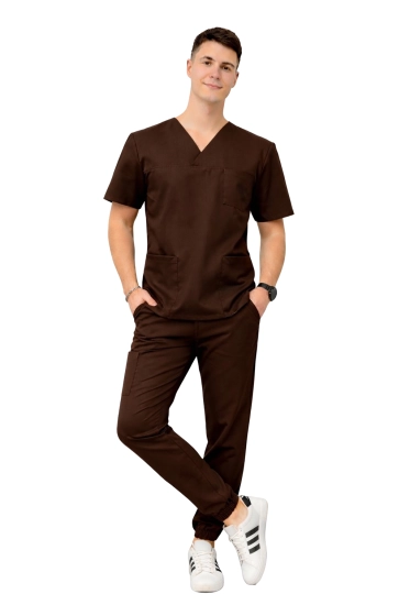 Kompletní pánský lékařský oblek Stretch - čokoládové scrubs
