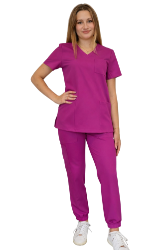 Komplet medyczny damski purpurowy – scrubs CASUAL PREMIUM