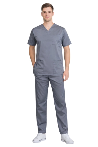 Pánská šedá elastická lékařská souprava – premium scrubs