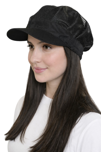 Czapka z siateczką i twardym daszkiem dla przemysłu gastro i spożywczego kolor czarny dla kobiety.png