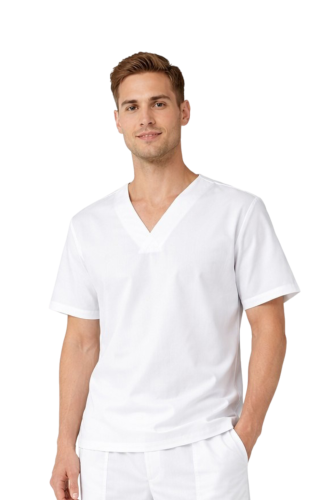 Biała bluza piekarska unisex z krótkim rękawem