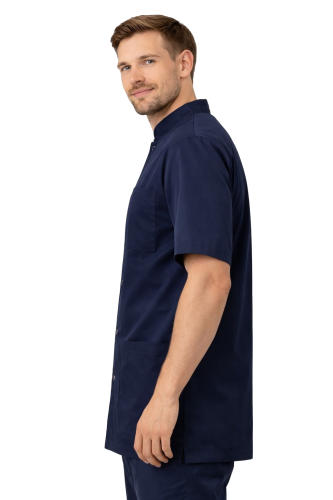 Bluza lekarska męska granatowa ze stójką i krótkim rękawem