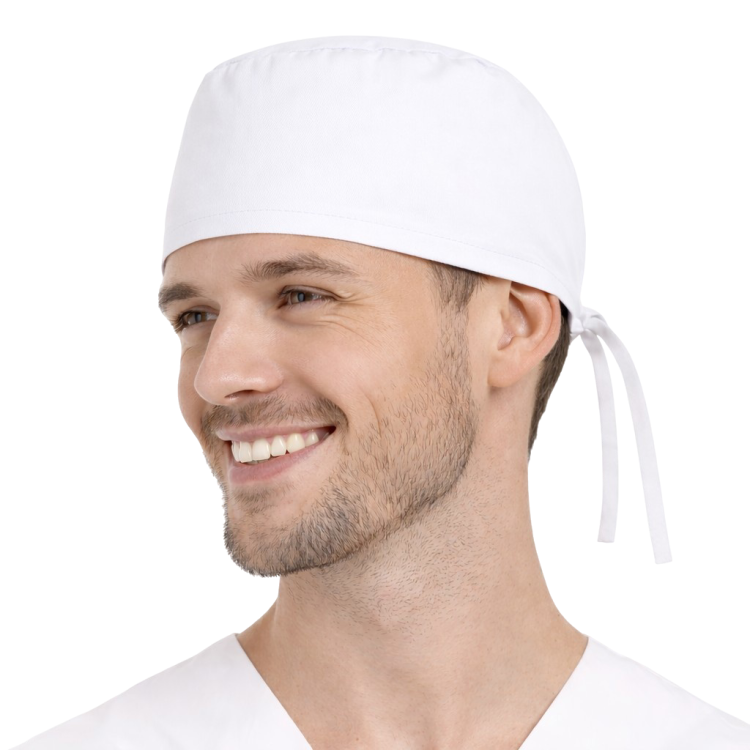 Czepek medyczny chirurgiczny wiązany unisex biały widok z boku.png
