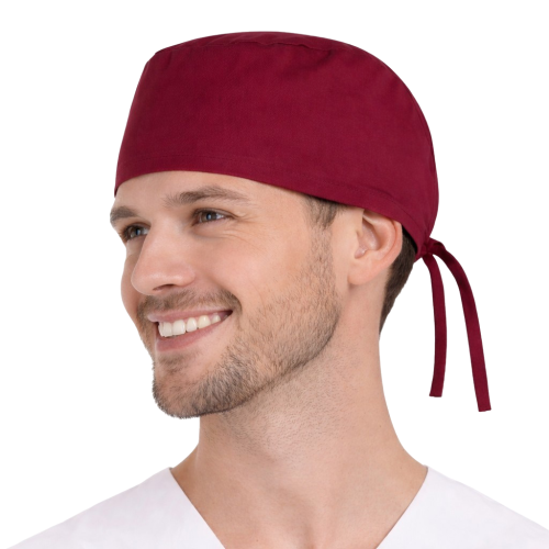 Czepek medyczny chirurgiczny wiązany unisex bordowy widok z boku.png