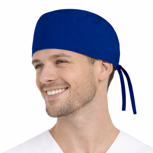 Czepek medyczny chirurgiczny wiązany unisex chabrowy widok z boku.png