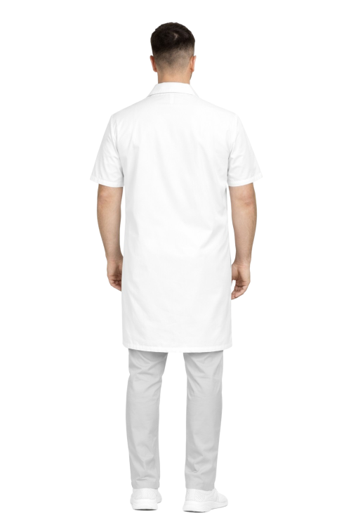 Fartuch medyczny męski krótki rękaw śnieżnobiały