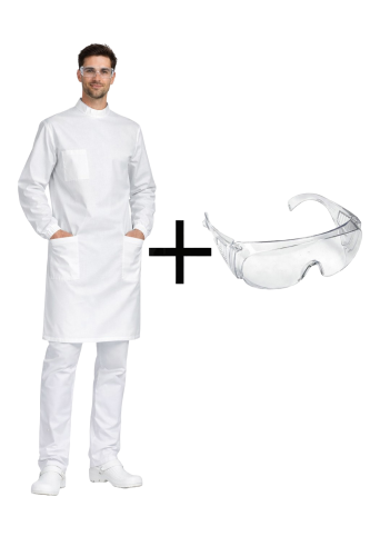 Zestaw fartuch anatomiczny z okularami przeciwodpryskowymi