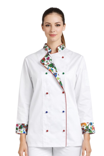 Bluza kucharska damska z długim rękawem biała