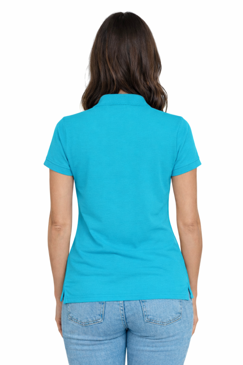 Koszulka polo damska turkusowa krótki rekaw tył.png