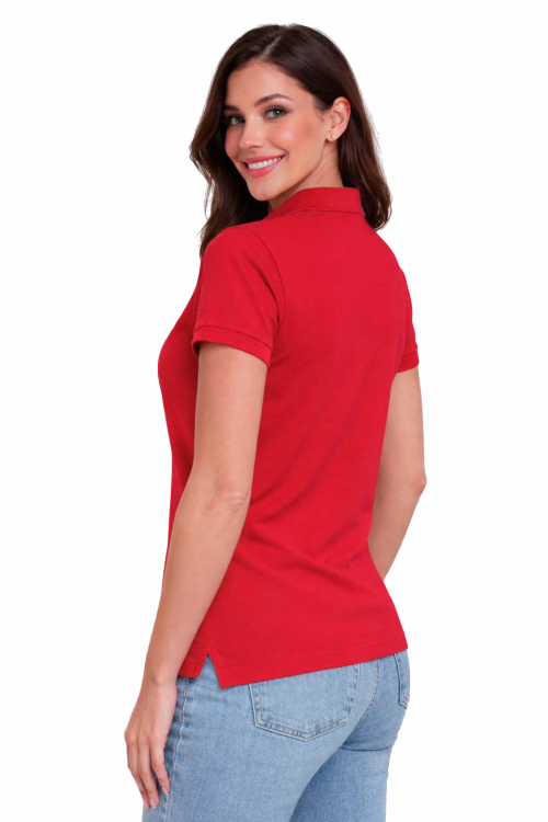 Koszulka polo damska czerwona krótki rekaw lewy tył.png