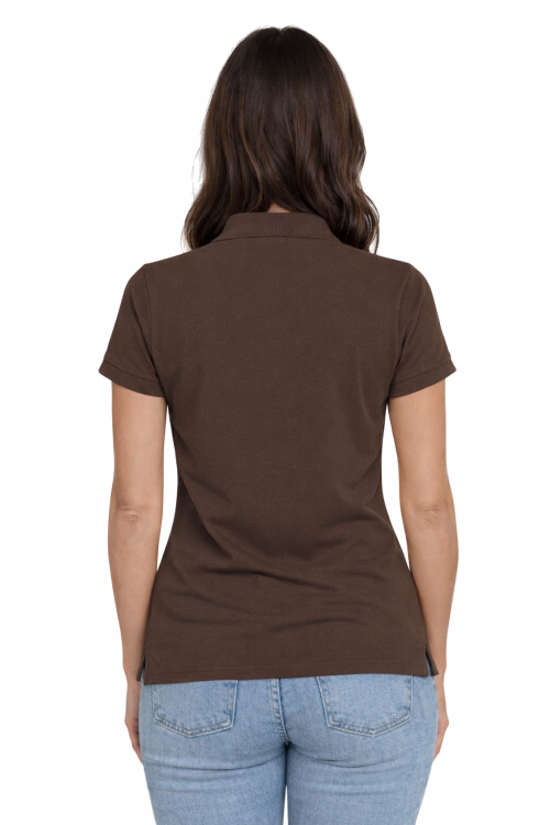Koszulka polo damska brązowa krótki rekaw tył.png