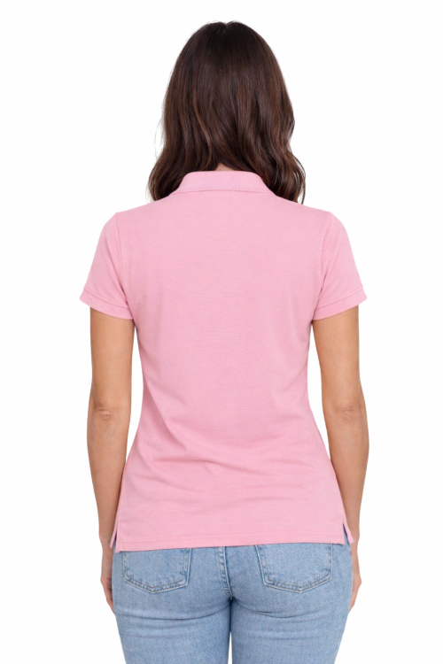 Koszulka polo damska różowa krótki rekaw tył.png