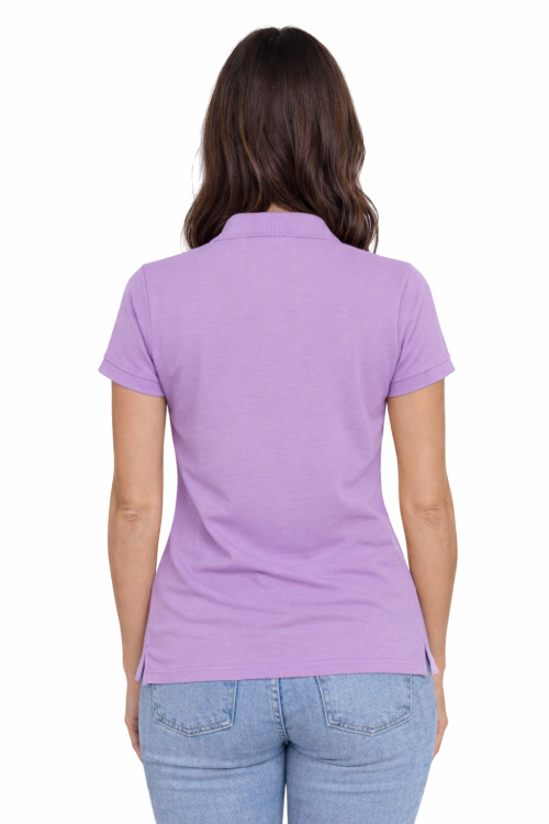 Koszulka polo damska lawendowa krótki rekaw tył.png