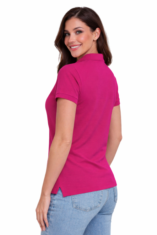 Koszulka polo damska fuksja krótki rekaw lewy tył.png