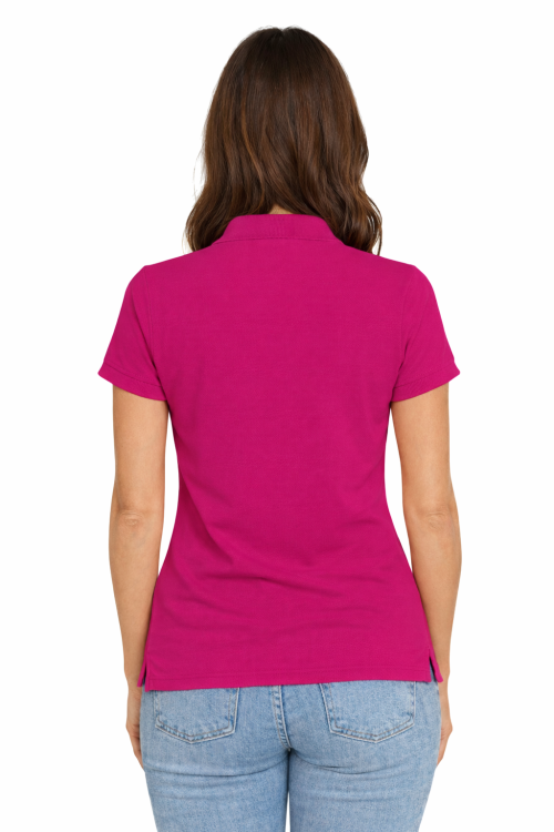 Koszulka polo damska fuksja krótki rekaw tył.png