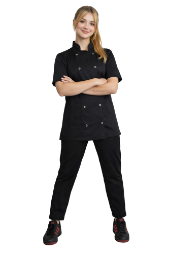Komplet kucharski damski z bluzą i spodniami zapinany na napy