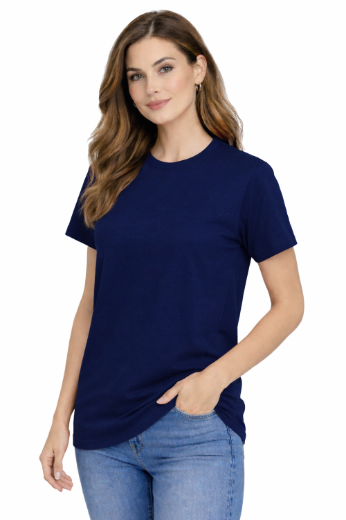 T-shirt damski krótki rękaw 100% bawełna kolor granatowy widok z boku.png