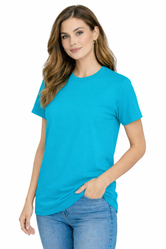 T-shirt damski krótki rękaw 100% bawełna kolor turkusowy widok z boku.png