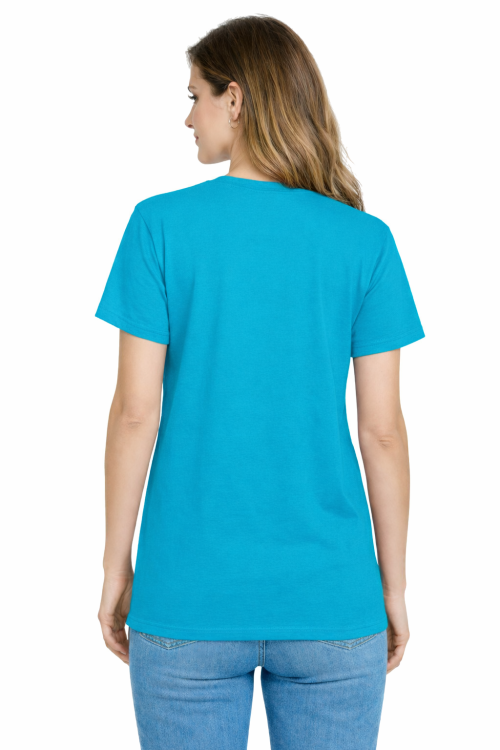 T-shirt damski krótki rękaw 100% bawełna kolor turkusowy widok z tyłu.png