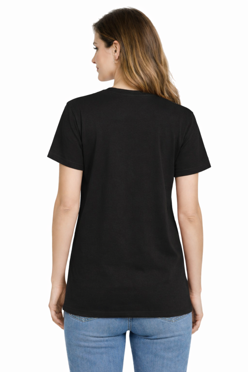 T-shirt damski krótki rękaw 100% bawełna kolor czarny widok z tyłu.png