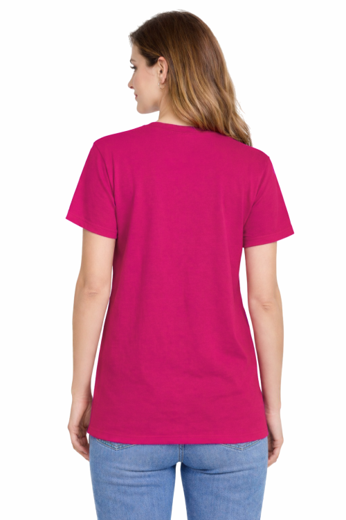 T-shirt damski krótki rękaw 100% bawełna kolor różowy widok z tyłu.png